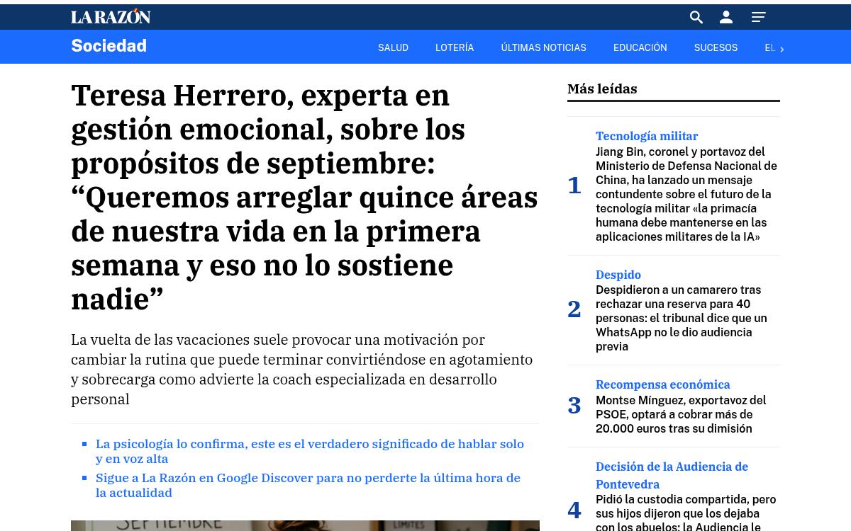 Entrevista a Teresa Herrero en La Razón